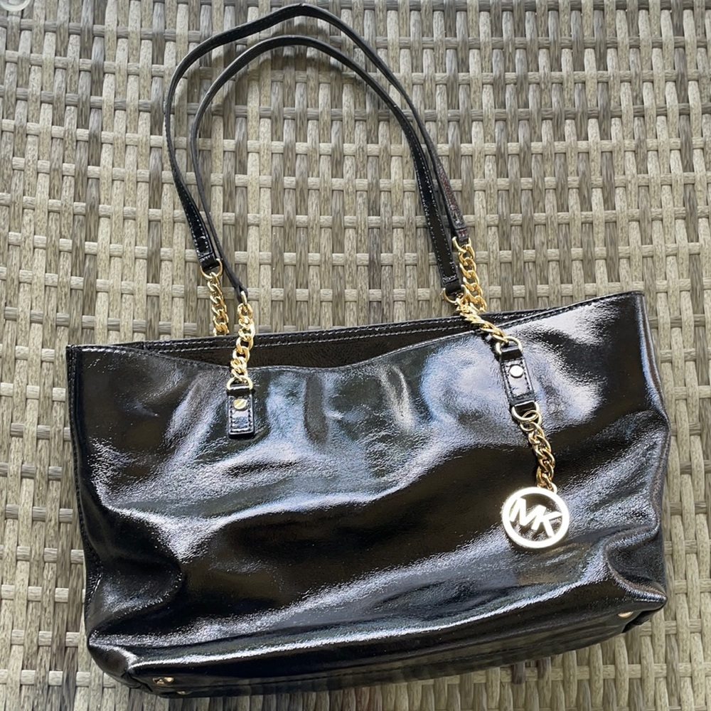 Michael Kors Patent Black Leather Tote.